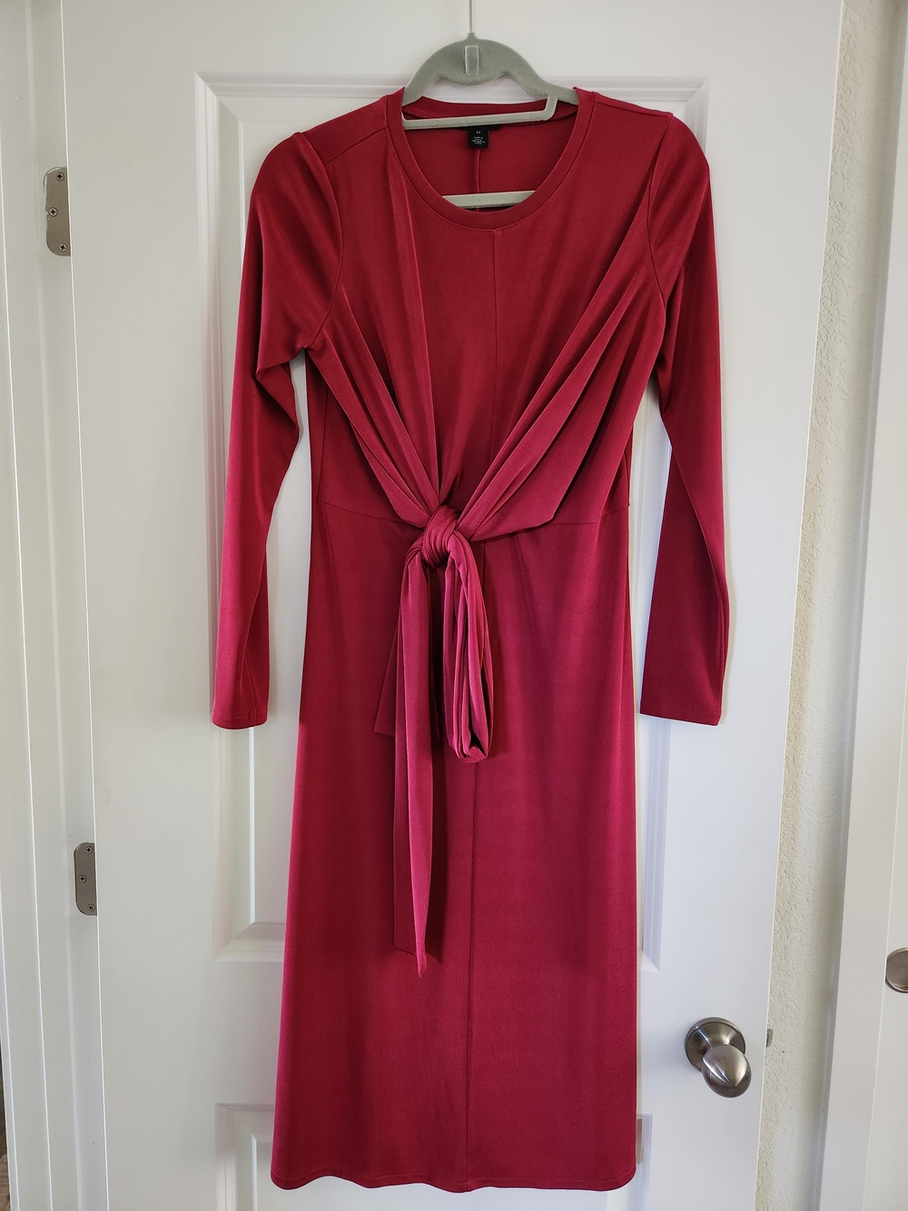 Halogen Long Sleeve Tie-Front Midi Dress in Rose